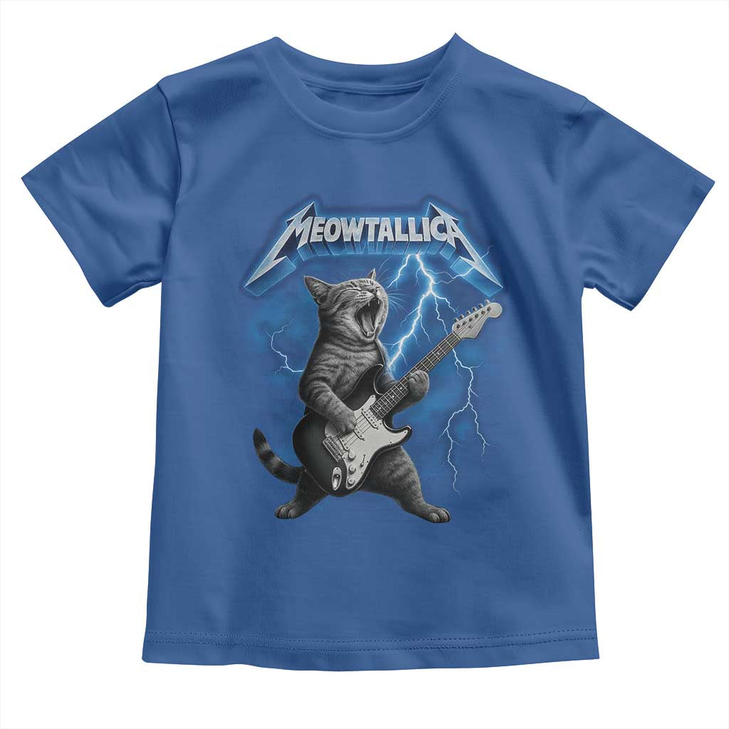Funny Cat Playing Guitar Toddler T Shirt Vintage 90s Style Bootleg Graphic Rock Star Rock Cat TS10 Royal Blue Print Your Wear
