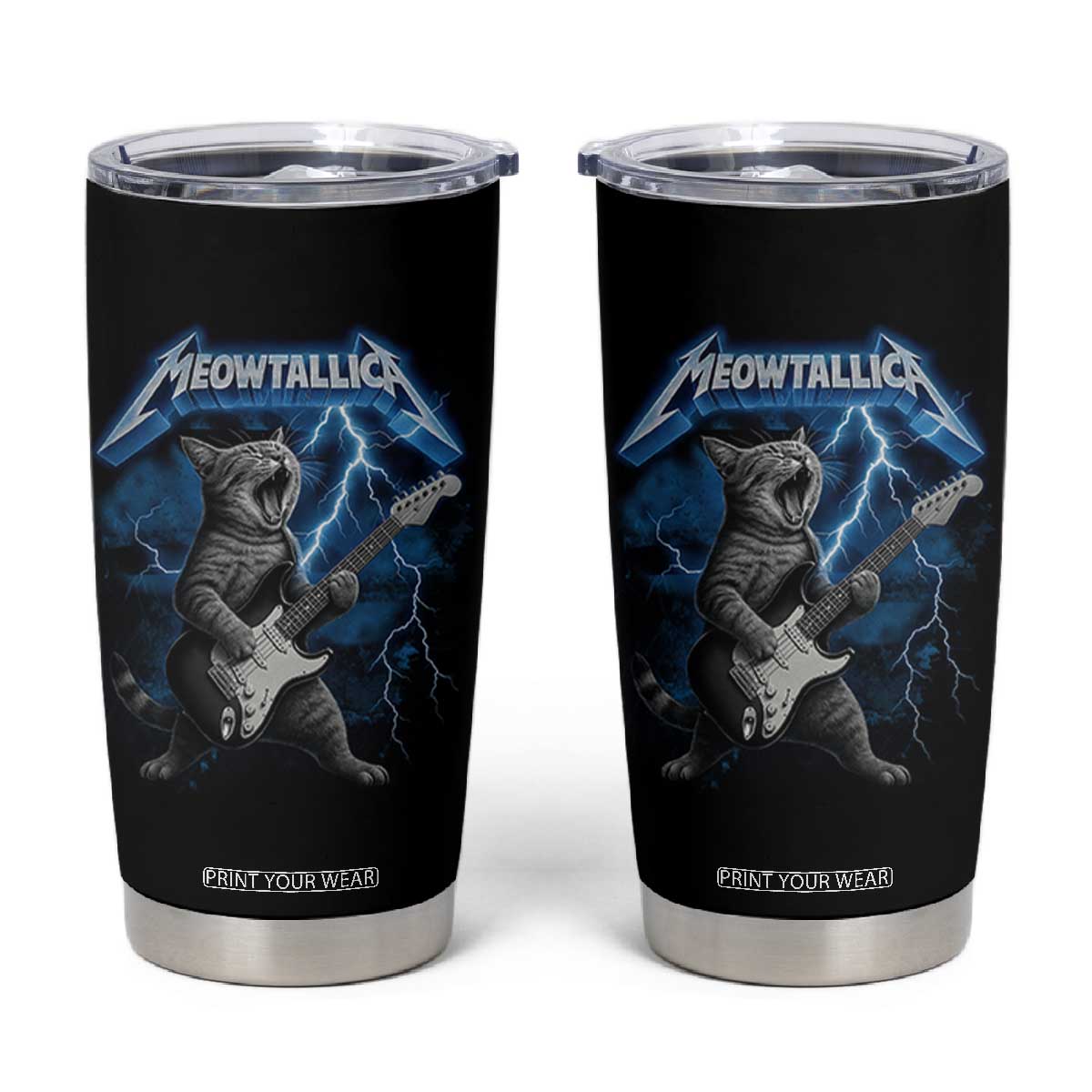 Funny Cat Playing Guitar Tumbler Cup Vintage 90s Style Bootleg Graphic Rock Star Rock Cat TS10 Black Print Your Wear