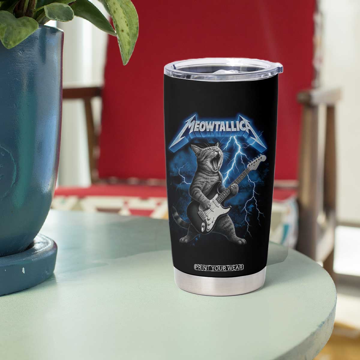 Funny Cat Playing Guitar Tumbler Cup Vintage 90s Style Bootleg Graphic Rock Star Rock Cat TS10 Print Your Wear