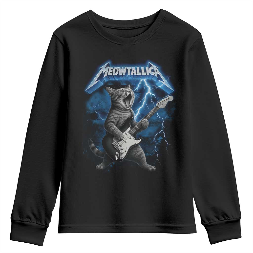Funny Cat Playing Guitar Youth Sweatshirt Vintage 90s Style Bootleg Graphic Rock Star Rock Cat TS10 Black Print Your Wear