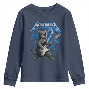 Funny Cat Playing Guitar Youth Sweatshirt Vintage 90s Style Bootleg Graphic Rock Star Rock Cat TS10 Navy Print Your Wear