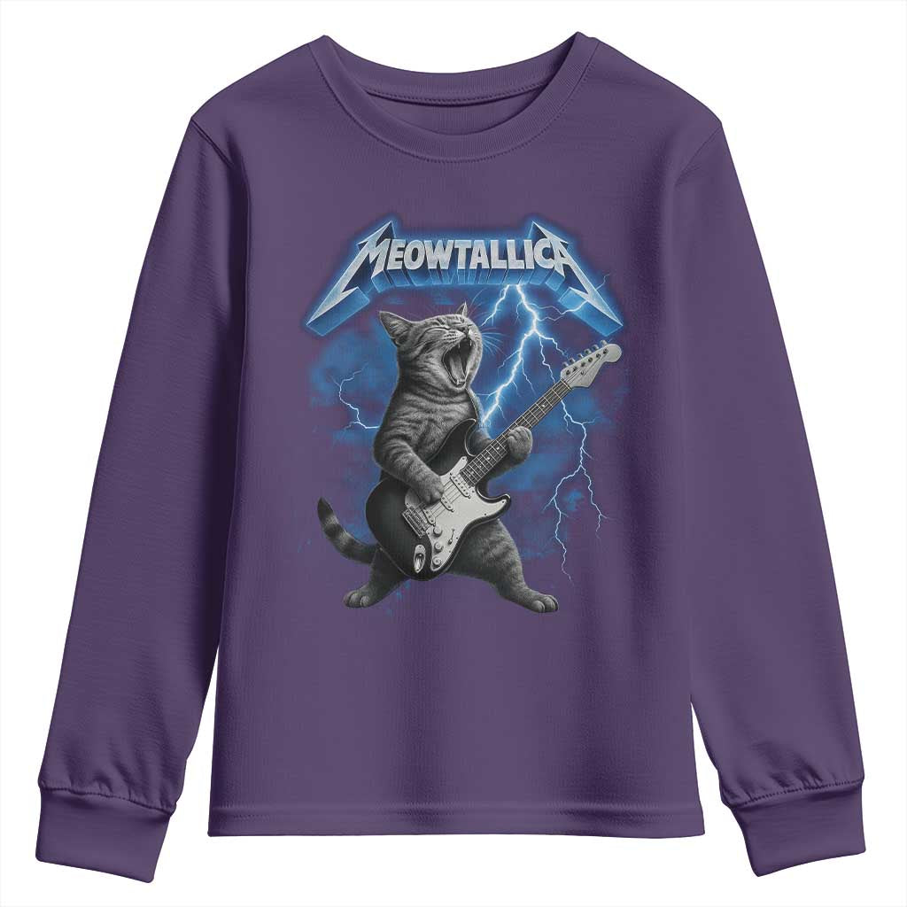 Funny Cat Playing Guitar Youth Sweatshirt Vintage 90s Style Bootleg Graphic Rock Star Rock Cat TS10 Purple Print Your Wear