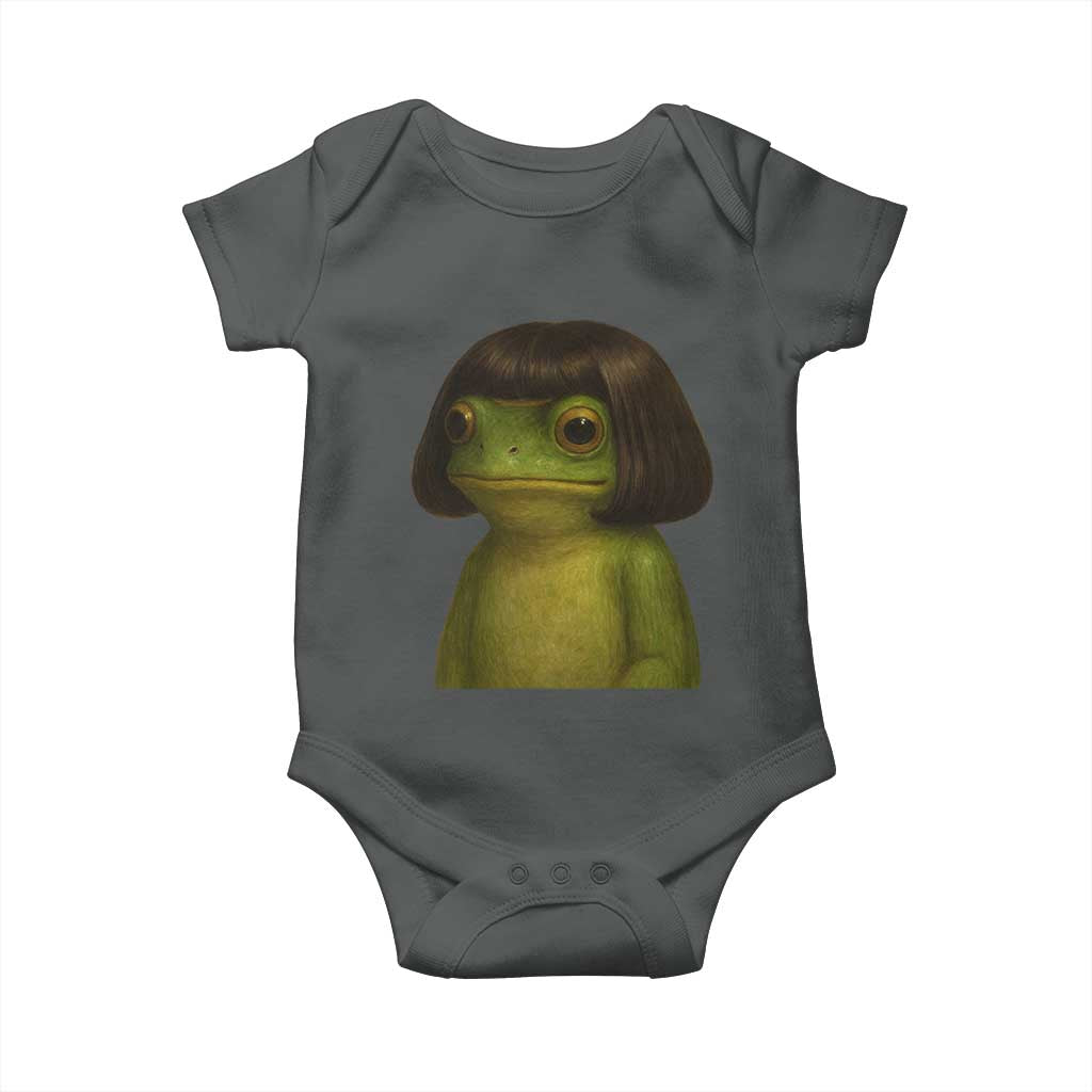 Funny Frog Bob Haircut Meme Baby Onesie Silly Toad Trends TS10 Dark Heather Print Your Wear