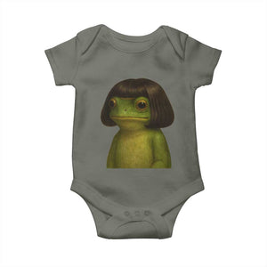 Funny Frog Bob Haircut Meme Baby Onesie Silly Toad Trends TS10 Military Green Print Your Wear