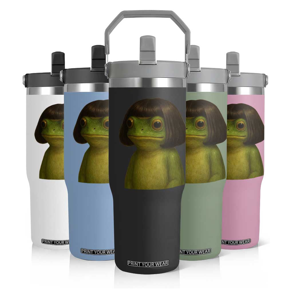 Funny Frog Bob Haircut Meme Flip Straw Tumbler Silly Toad Trends TS10 Print Your Wear