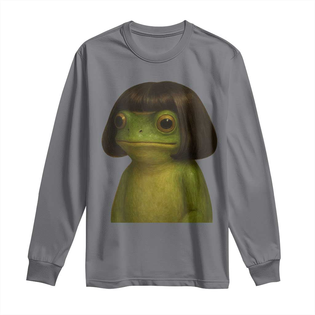 Funny Frog Bob Haircut Meme Long Sleeve Shirt Silly Toad Trends TS10 Charcoal Print Your Wear