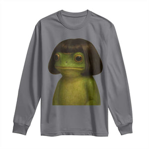 Funny Frog Bob Haircut Meme Long Sleeve Shirt Silly Toad Trends TS10 Charcoal Print Your Wear