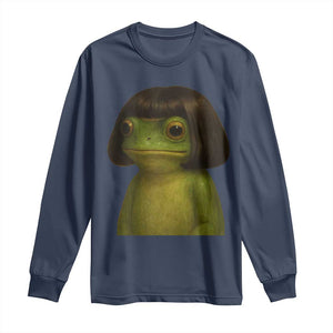 Funny Frog Bob Haircut Meme Long Sleeve Shirt Silly Toad Trends TS10 Navy Print Your Wear