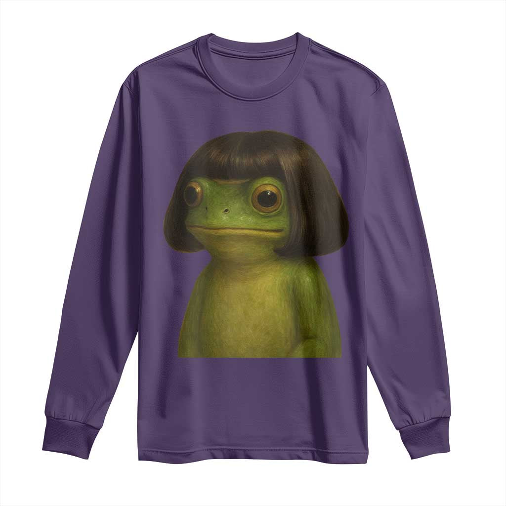 Funny Frog Bob Haircut Meme Long Sleeve Shirt Silly Toad Trends TS10 Purple Print Your Wear