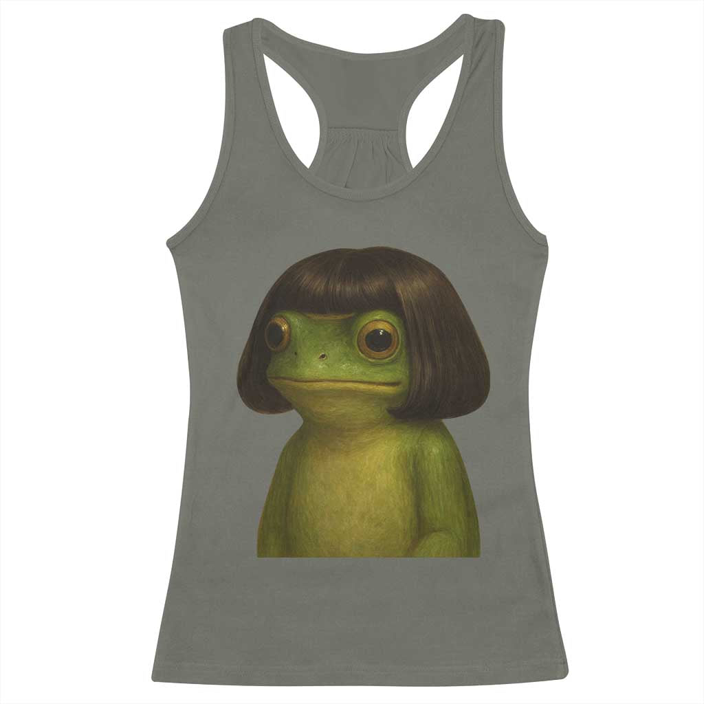 Funny Frog Bob Haircut Meme Racerback Tank Top Silly Toad Trends TS10 Military Green Print Your Wear