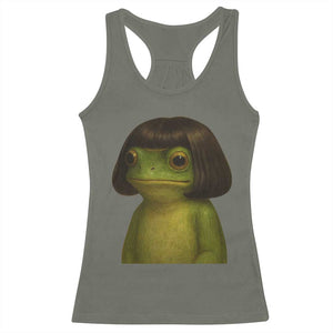 Funny Frog Bob Haircut Meme Racerback Tank Top Silly Toad Trends TS10 Military Green Print Your Wear