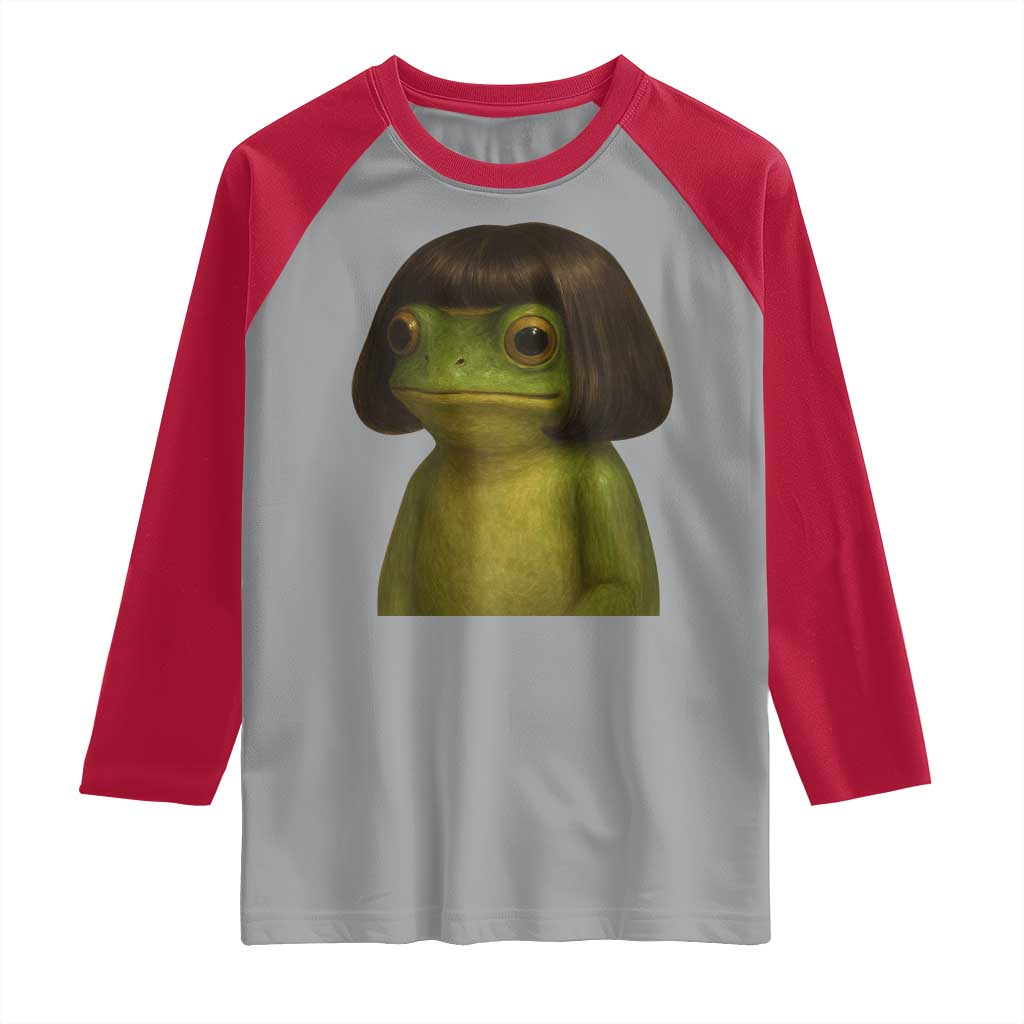 Funny Frog Bob Haircut Meme Raglan Shirt Silly Toad Trends TS10 Sport Gray Red Print Your Wear