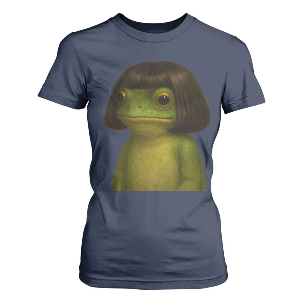 Funny Frog Bob Haircut Meme T Shirt For Women Silly Toad Trends TS10 Navy Print Your Wear