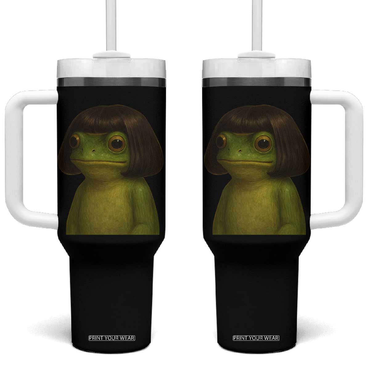 Funny Frog Bob Haircut Meme Tumbler With Handle Silly Toad Trends TS10 One Size: 40 oz Black Print Your Wear