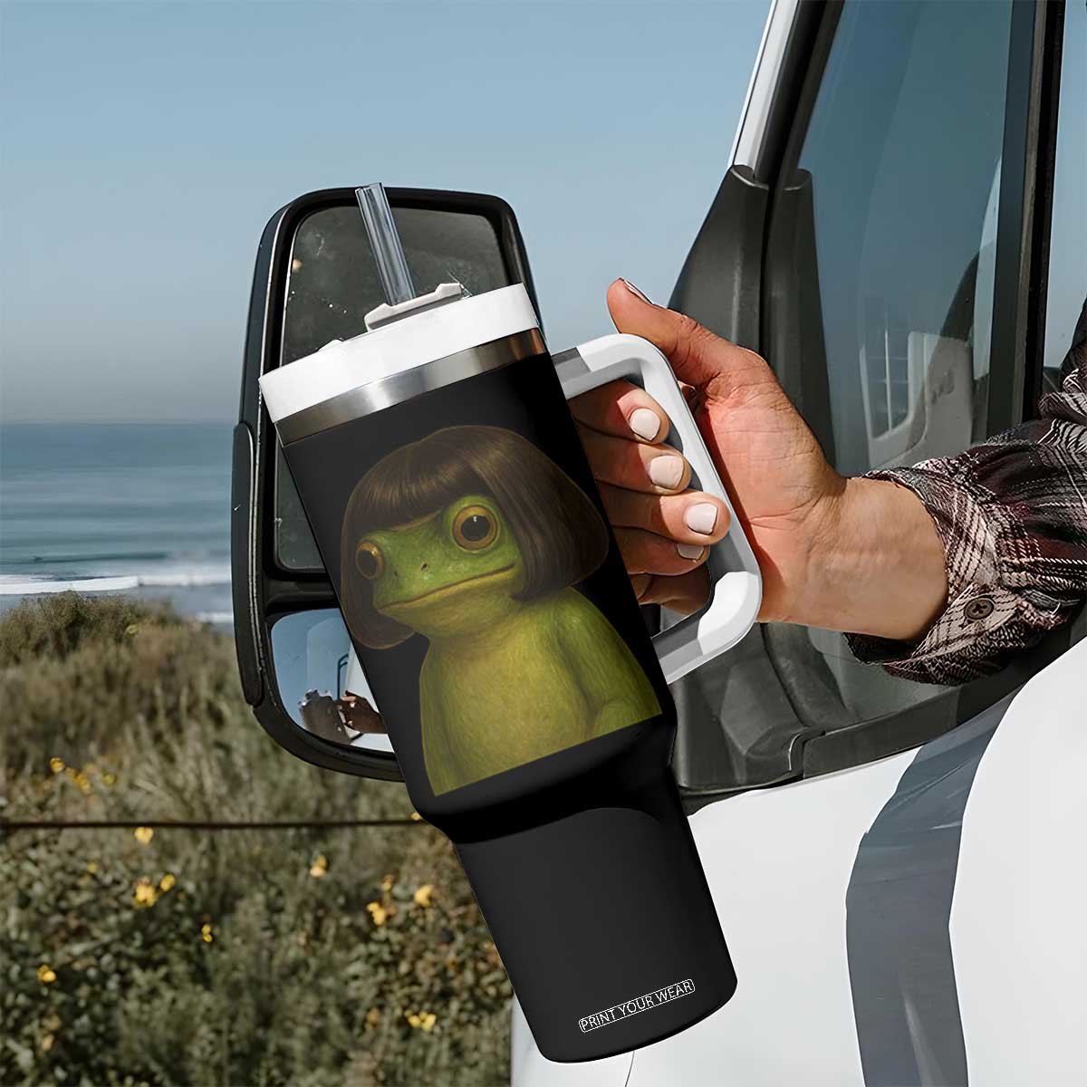 Funny Frog Bob Haircut Meme Tumbler With Handle Silly Toad Trends TS10 Print Your Wear