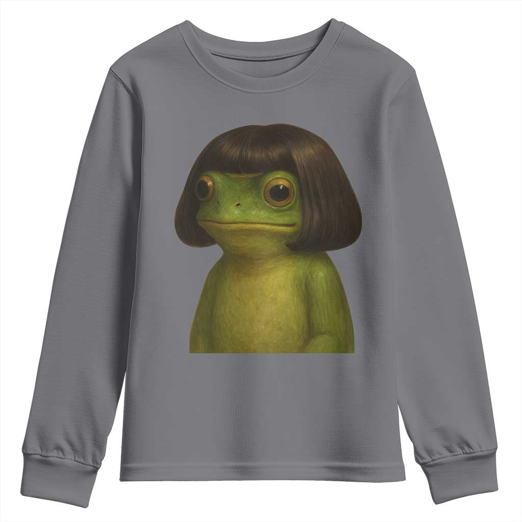 Funny Frog Bob Haircut Meme Youth Sweatshirt Silly Toad Trends TS10 Charcoal Print Your Wear
