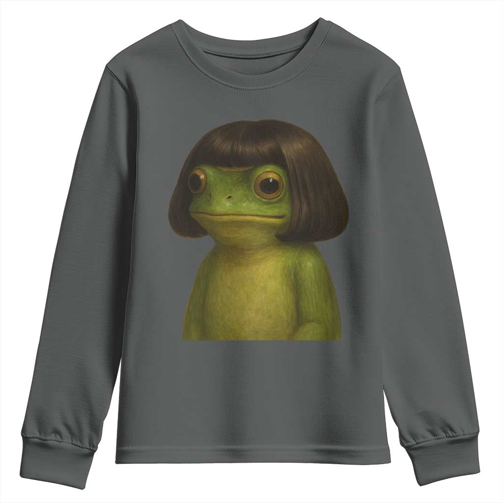 Funny Frog Bob Haircut Meme Youth Sweatshirt Silly Toad Trends TS10 Dark Heather Print Your Wear