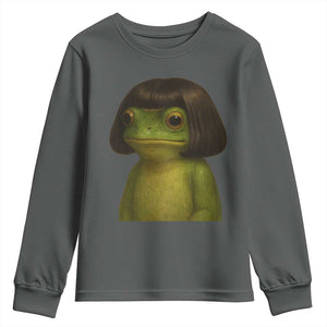 Funny Frog Bob Haircut Meme Youth Sweatshirt Silly Toad Trends TS10 Dark Heather Print Your Wear