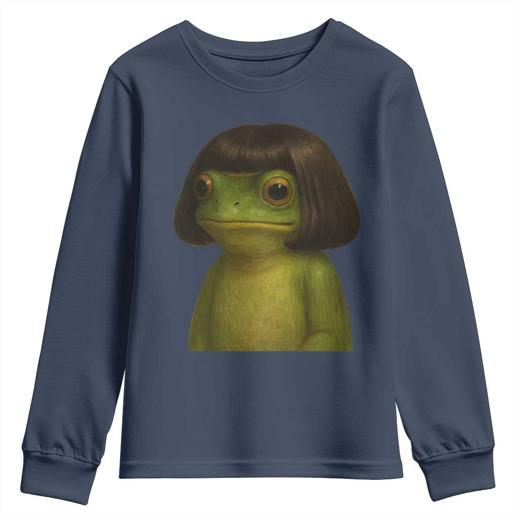 Funny Frog Bob Haircut Meme Youth Sweatshirt Silly Toad Trends TS10 Navy Print Your Wear