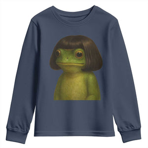 Funny Frog Bob Haircut Meme Youth Sweatshirt Silly Toad Trends TS10 Navy Print Your Wear