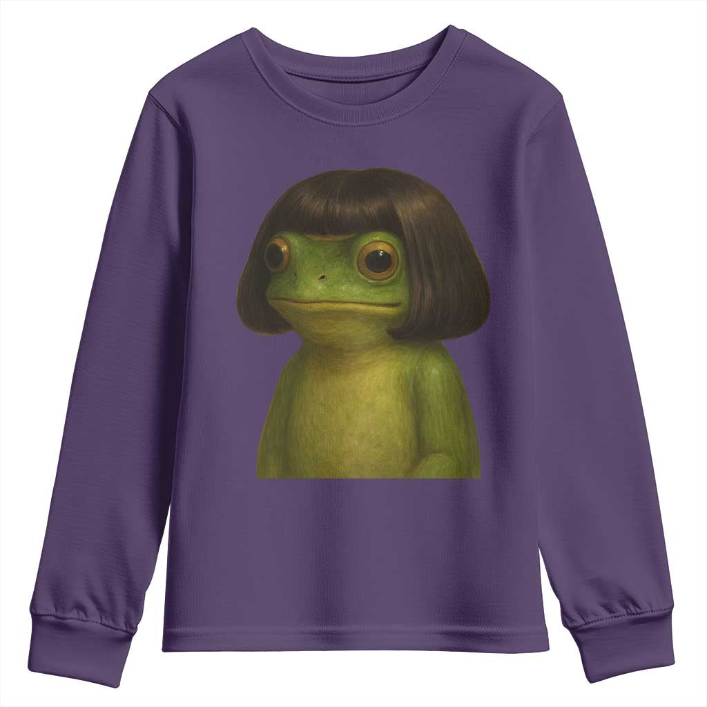 Funny Frog Bob Haircut Meme Youth Sweatshirt Silly Toad Trends TS10 Purple Print Your Wear