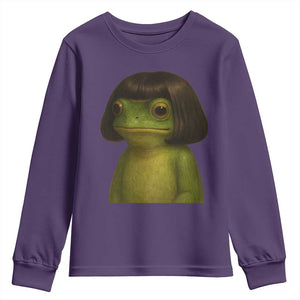 Funny Frog Bob Haircut Meme Youth Sweatshirt Silly Toad Trends TS10 Purple Print Your Wear