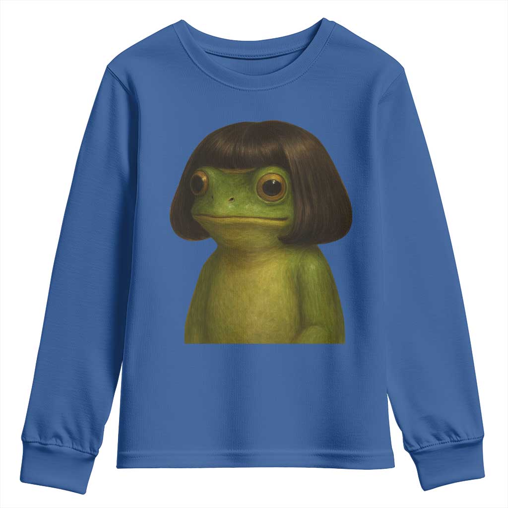 Funny Frog Bob Haircut Meme Youth Sweatshirt Silly Toad Trends TS10 Royal Blue Print Your Wear
