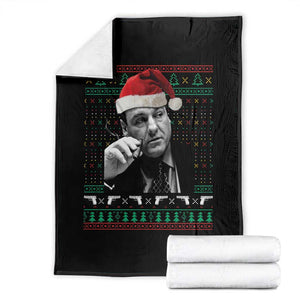 Funny Ugly Christmas Throw Blanket Funny Mafia Gangster Santa Sopranos Smoking TS10 Black Print Your Wear