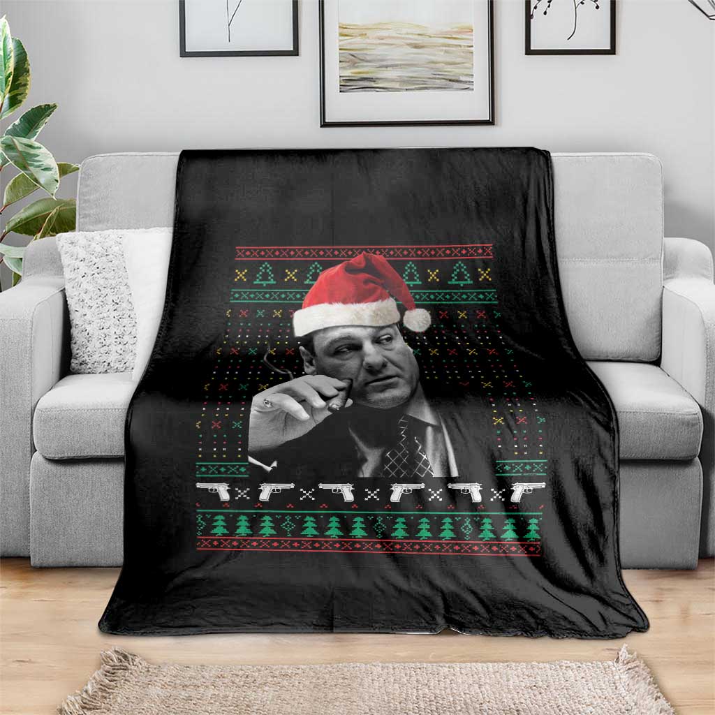 Funny Ugly Christmas Throw Blanket Funny Mafia Gangster Santa Sopranos Smoking TS10 Print Your Wear