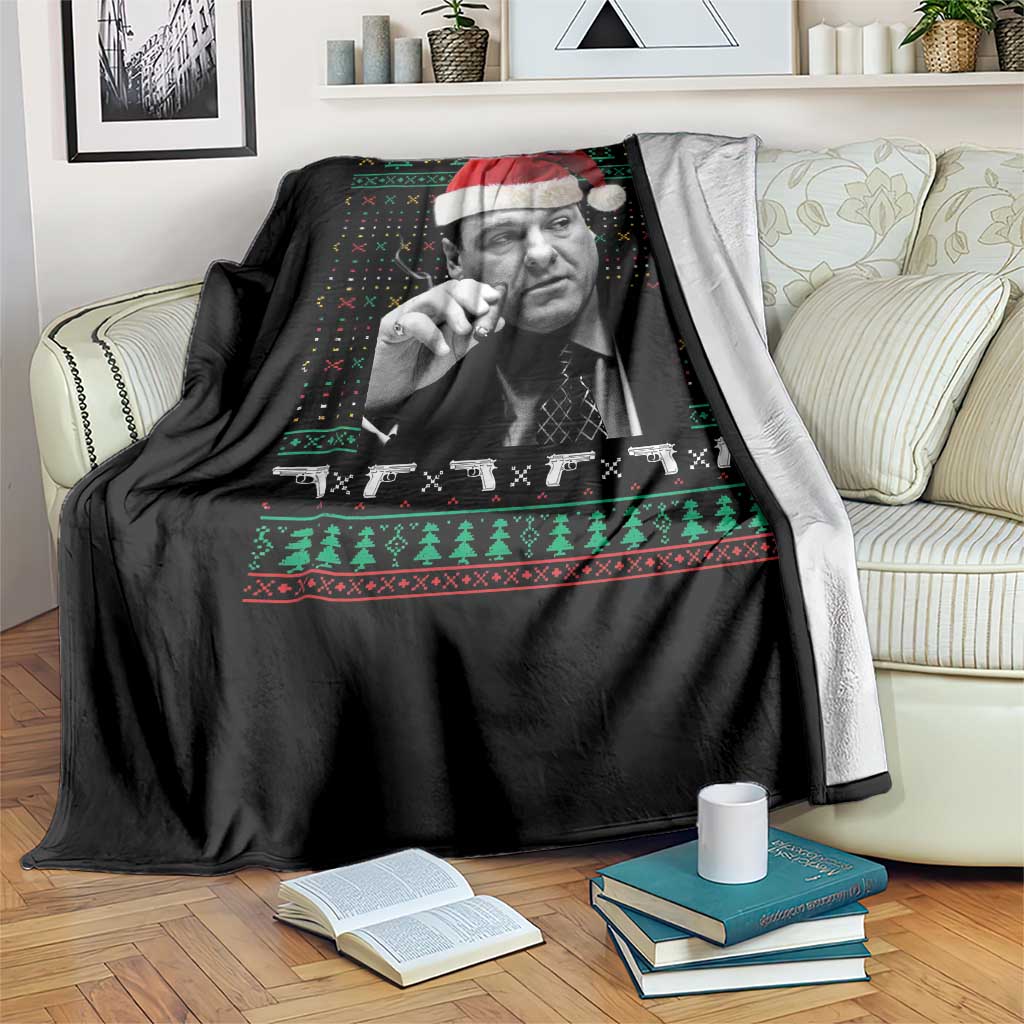 Funny Ugly Christmas Throw Blanket Funny Mafia Gangster Santa Sopranos Smoking TS10 Print Your Wear