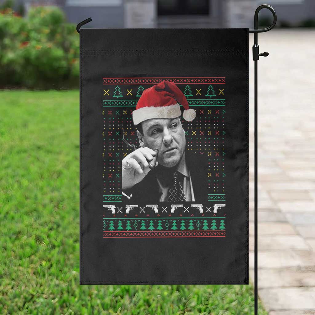 Funny Ugly Christmas Garden Flag Funny Mafia Gangster Santa Sopranos Smoking TS10 Print Your Wear