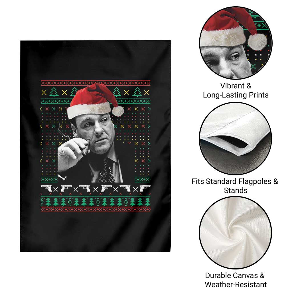 Funny Ugly Christmas Garden Flag Funny Mafia Gangster Santa Sopranos Smoking TS10 Print Your Wear