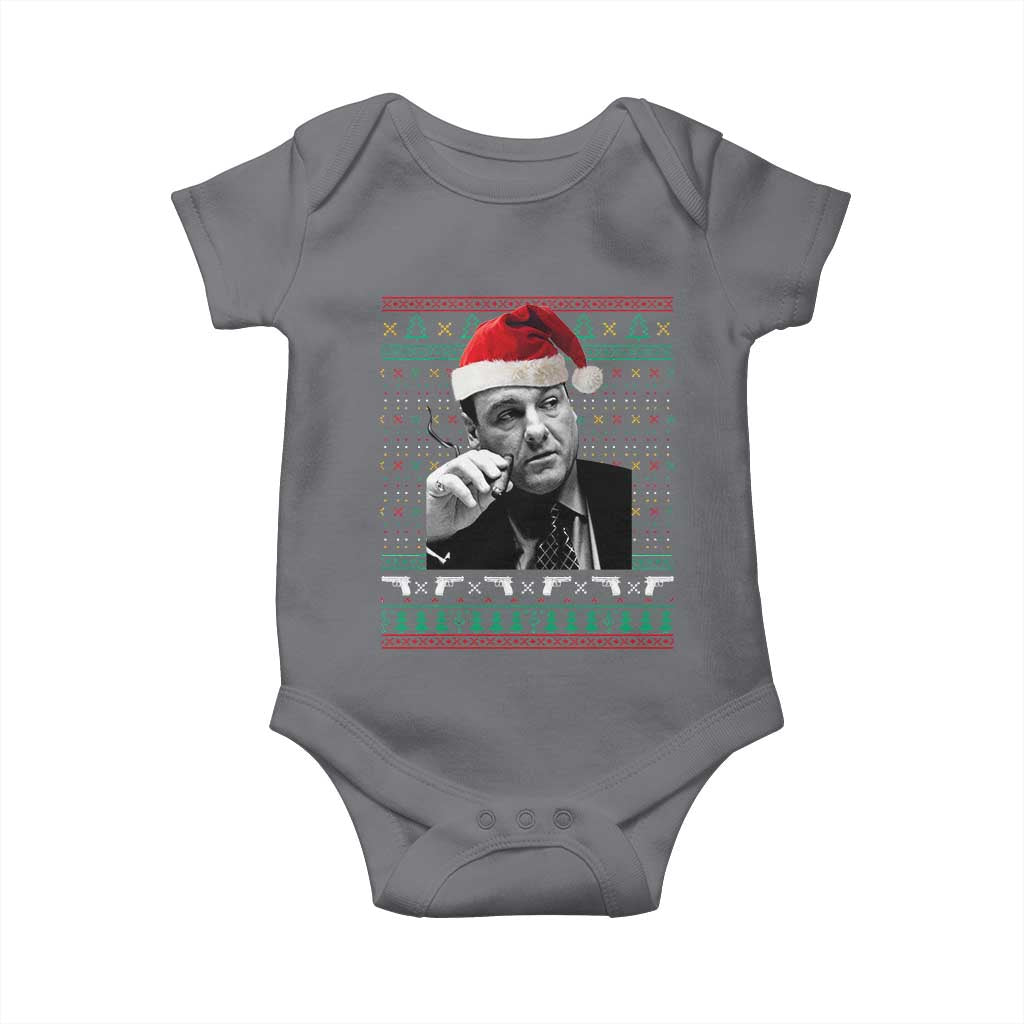 Funny Ugly Christmas Baby Onesie Funny Mafia Gangster Santa Sopranos Smoking TS10 Charcoal Print Your Wear