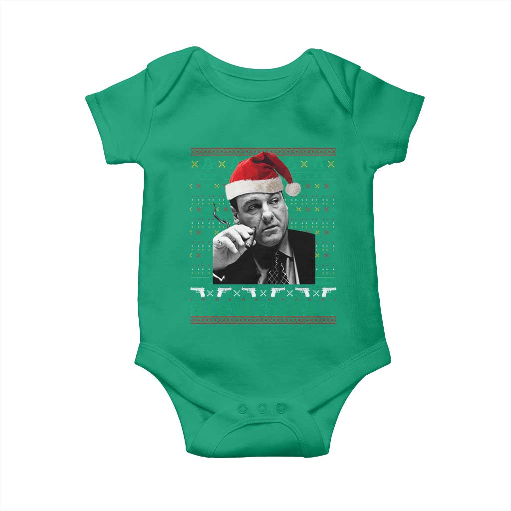 Funny Ugly Christmas Baby Onesie Funny Mafia Gangster Santa Sopranos Smoking TS10 Irish Green Print Your Wear