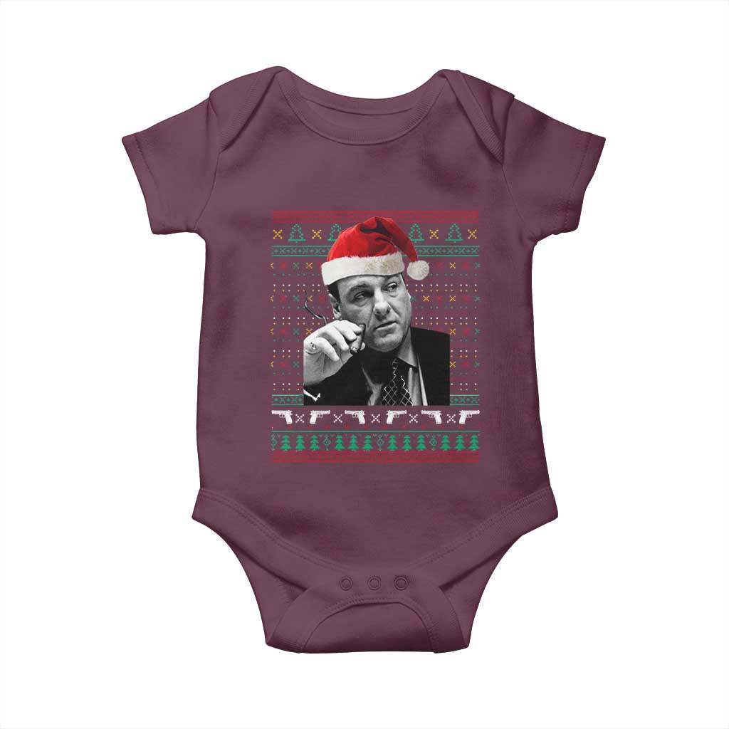 Funny Ugly Christmas Baby Onesie Funny Mafia Gangster Santa Sopranos Smoking TS10 Maroon Print Your Wear