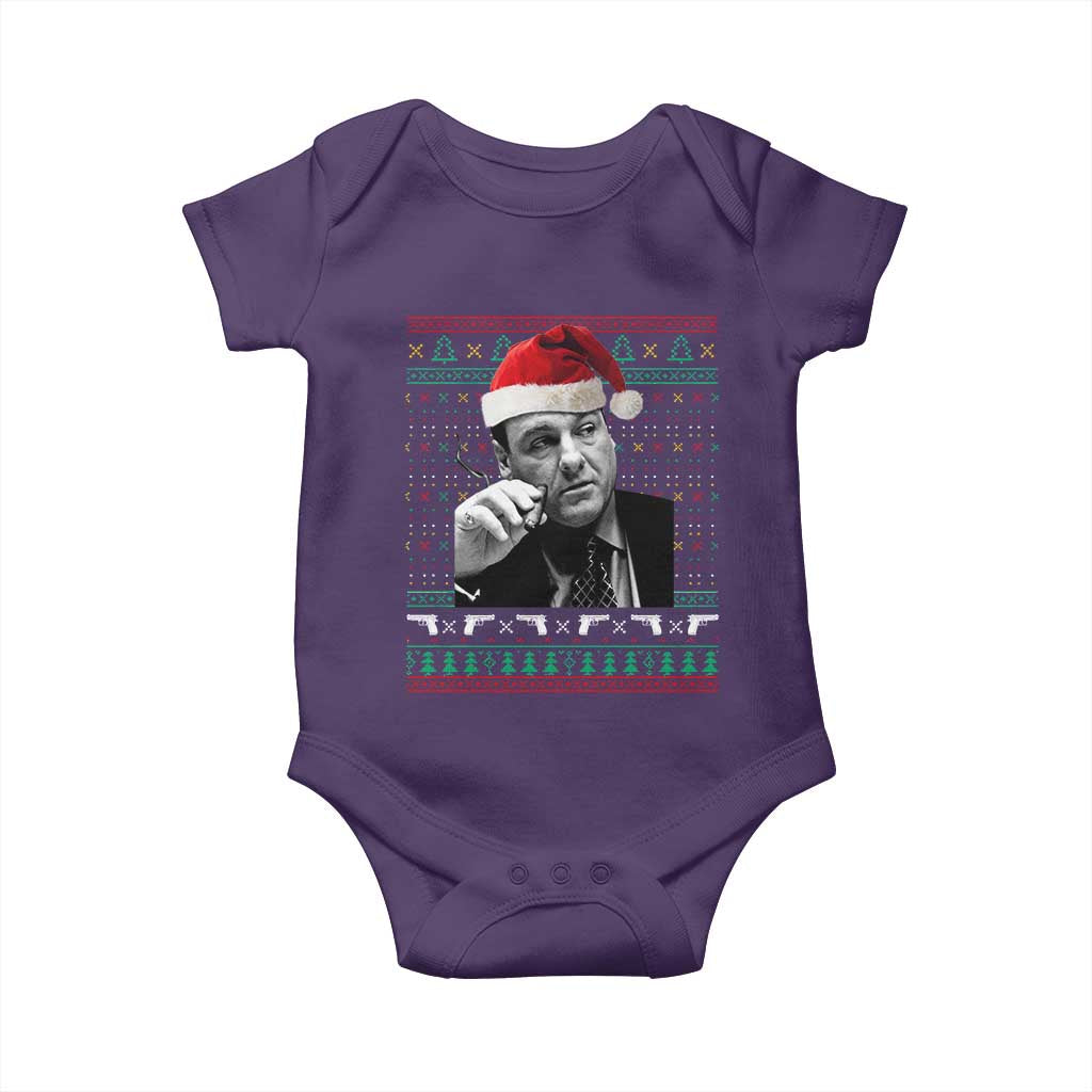 Funny Ugly Christmas Baby Onesie Funny Mafia Gangster Santa Sopranos Smoking TS10 Purple Print Your Wear