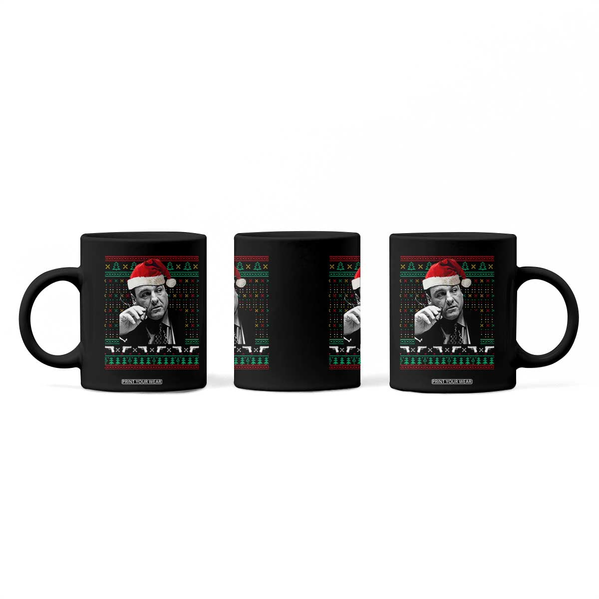 Funny Ugly Christmas Coffee Mug Funny Mafia Gangster Santa Sopranos Smoking TS10 Print Your Wear