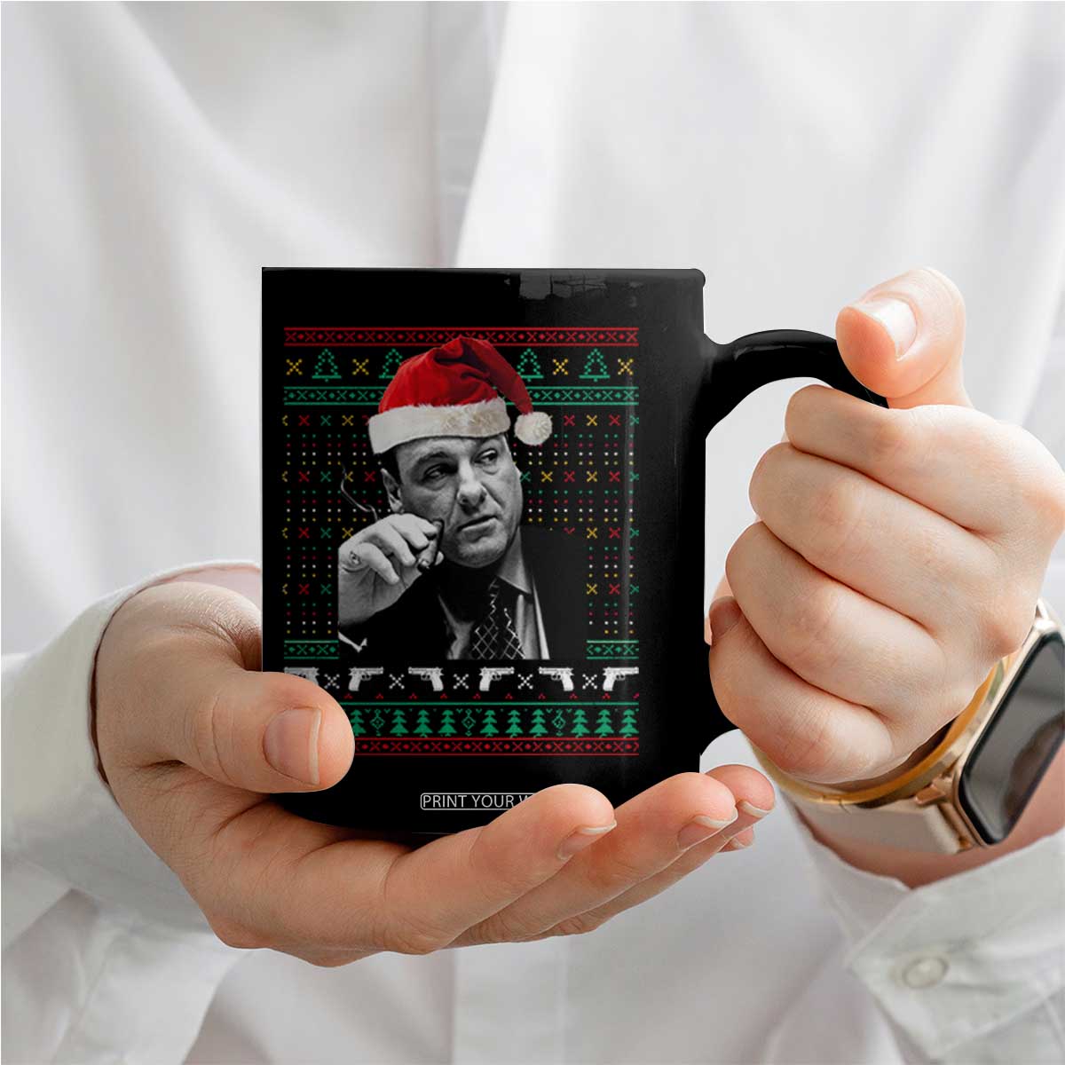 Funny Ugly Christmas Coffee Mug Funny Mafia Gangster Santa Sopranos Smoking TS10 Print Your Wear