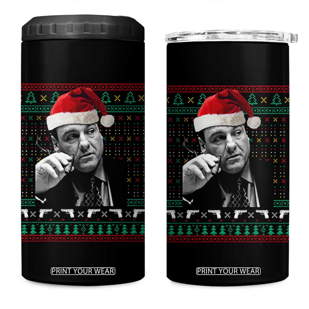 Funny Ugly Christmas 4 in 1 Can Cooler Tumbler Funny Mafia Gangster Santa Sopranos Smoking TS10 One Size: 16 oz Black Print Your Wear