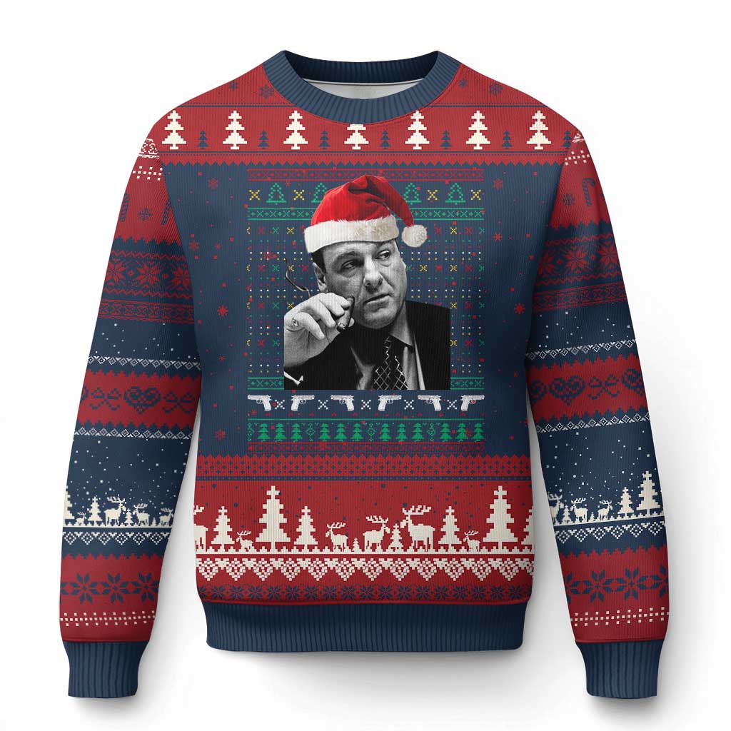 Funny Ugly Xmas Ugly Christmas Sweater Funny Mafia Gangster Santa Sopranos Smoking TS10 Navy Red Print Your Wear