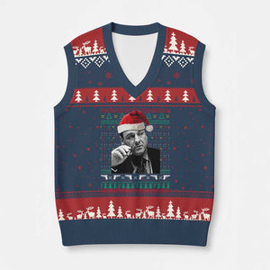 Funny Ugly Xmas V-Neck Knit Sweater Vest Funny Mafia Gangster Santa Sopranos Smoking TS10 Navy Red Print Your Wear