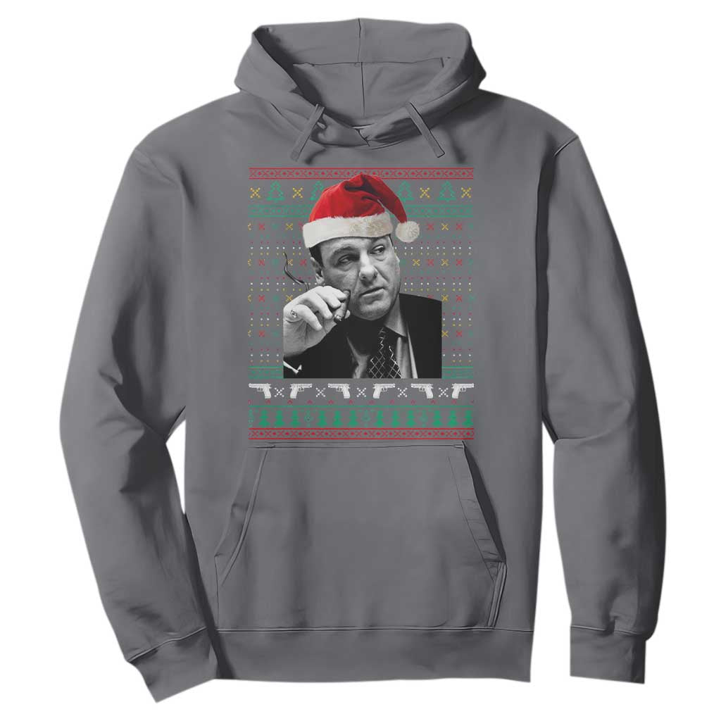 Funny Ugly Christmas Hoodie Funny Mafia Gangster Santa Sopranos Smoking TS10 Charcoal Print Your Wear