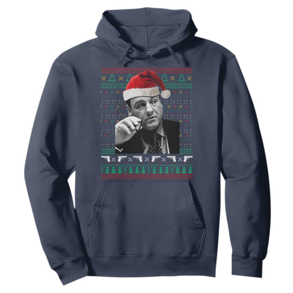 Funny Ugly Christmas Hoodie Funny Mafia Gangster Santa Sopranos Smoking TS10 Navy Print Your Wear