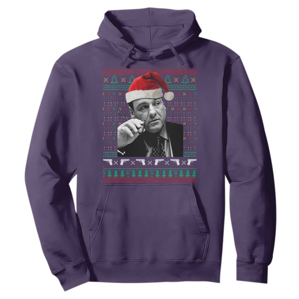 Funny Ugly Christmas Hoodie Funny Mafia Gangster Santa Sopranos Smoking TS10 Purple Print Your Wear