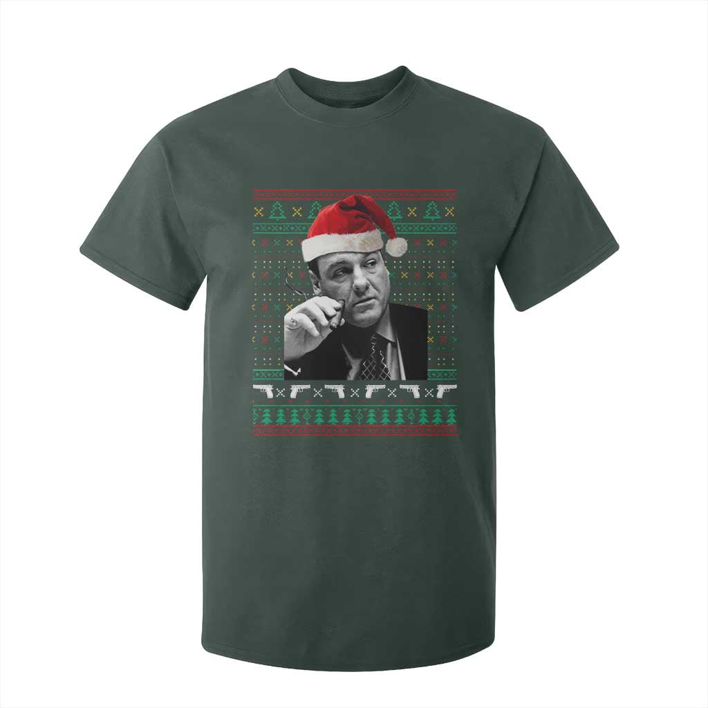 Funny Ugly Christmas T Shirt For Kid Funny Mafia Gangster Santa Sopranos Smoking TS10 Dark Forest Green Print Your Wear