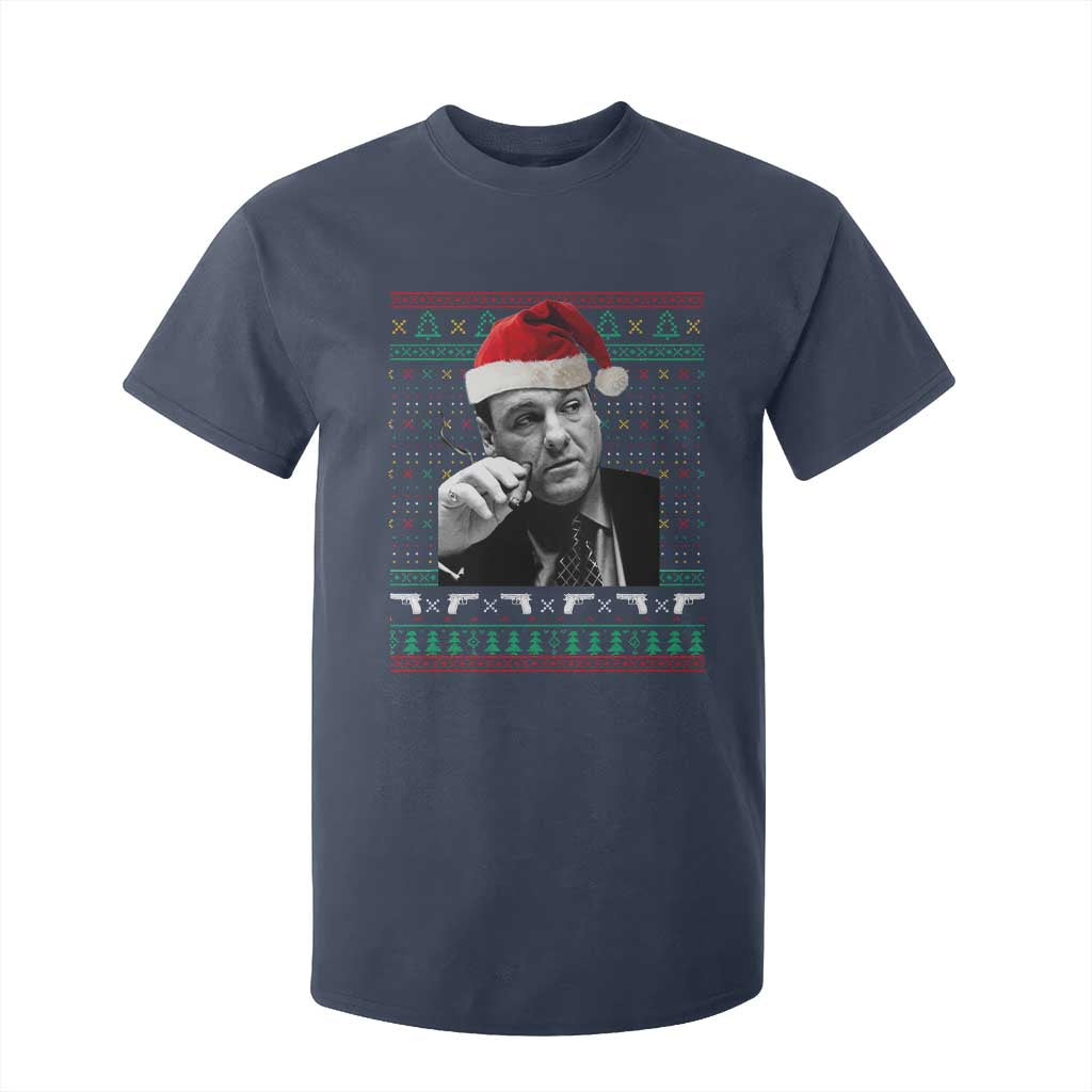Funny Ugly Christmas T Shirt For Kid Funny Mafia Gangster Santa Sopranos Smoking TS10 Navy Print Your Wear