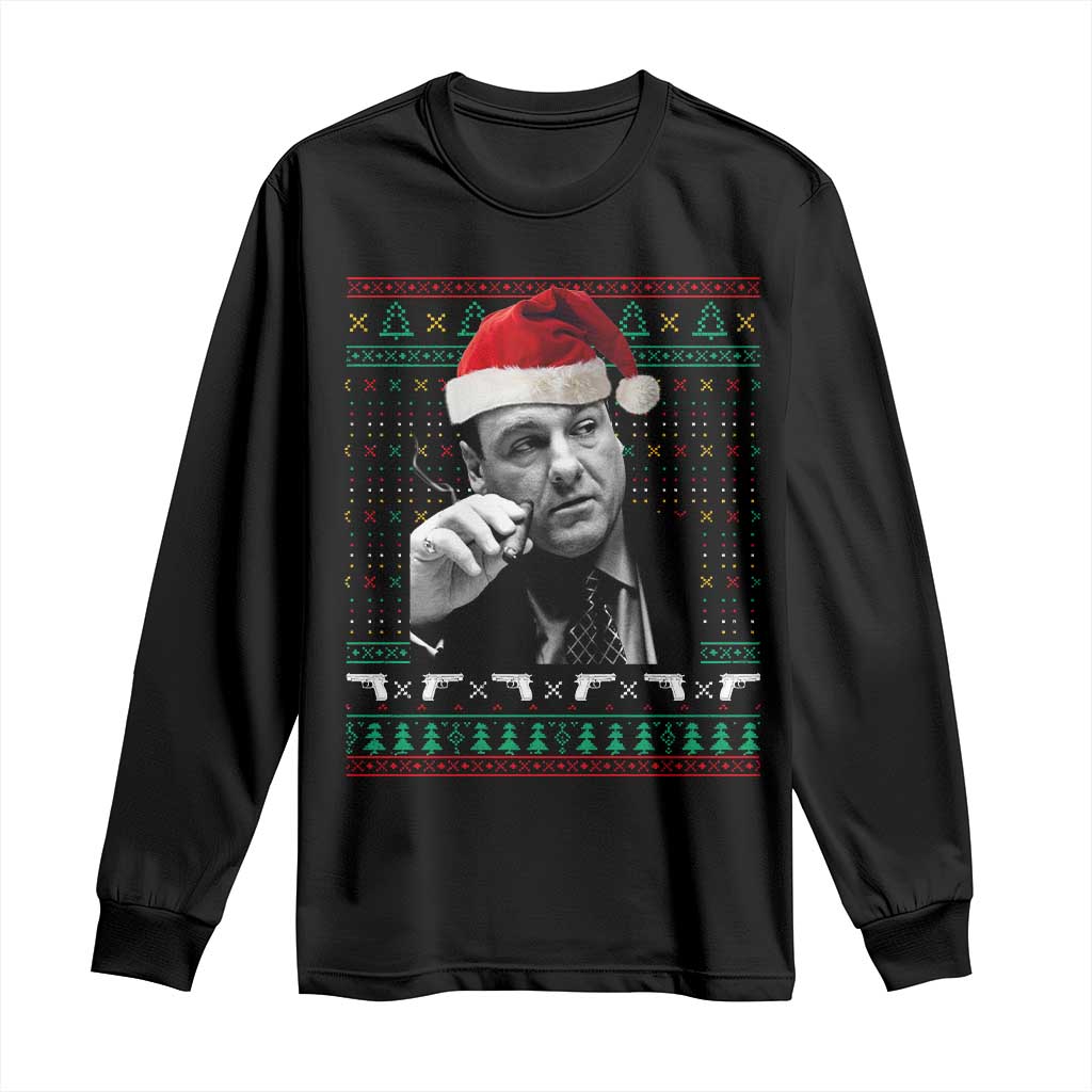 Funny Ugly Christmas Long Sleeve Shirt Funny Mafia Gangster Santa Sopranos Smoking TS10 Black Print Your Wear