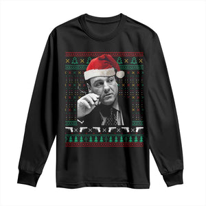 Funny Ugly Christmas Long Sleeve Shirt Funny Mafia Gangster Santa Sopranos Smoking TS10 Black Print Your Wear