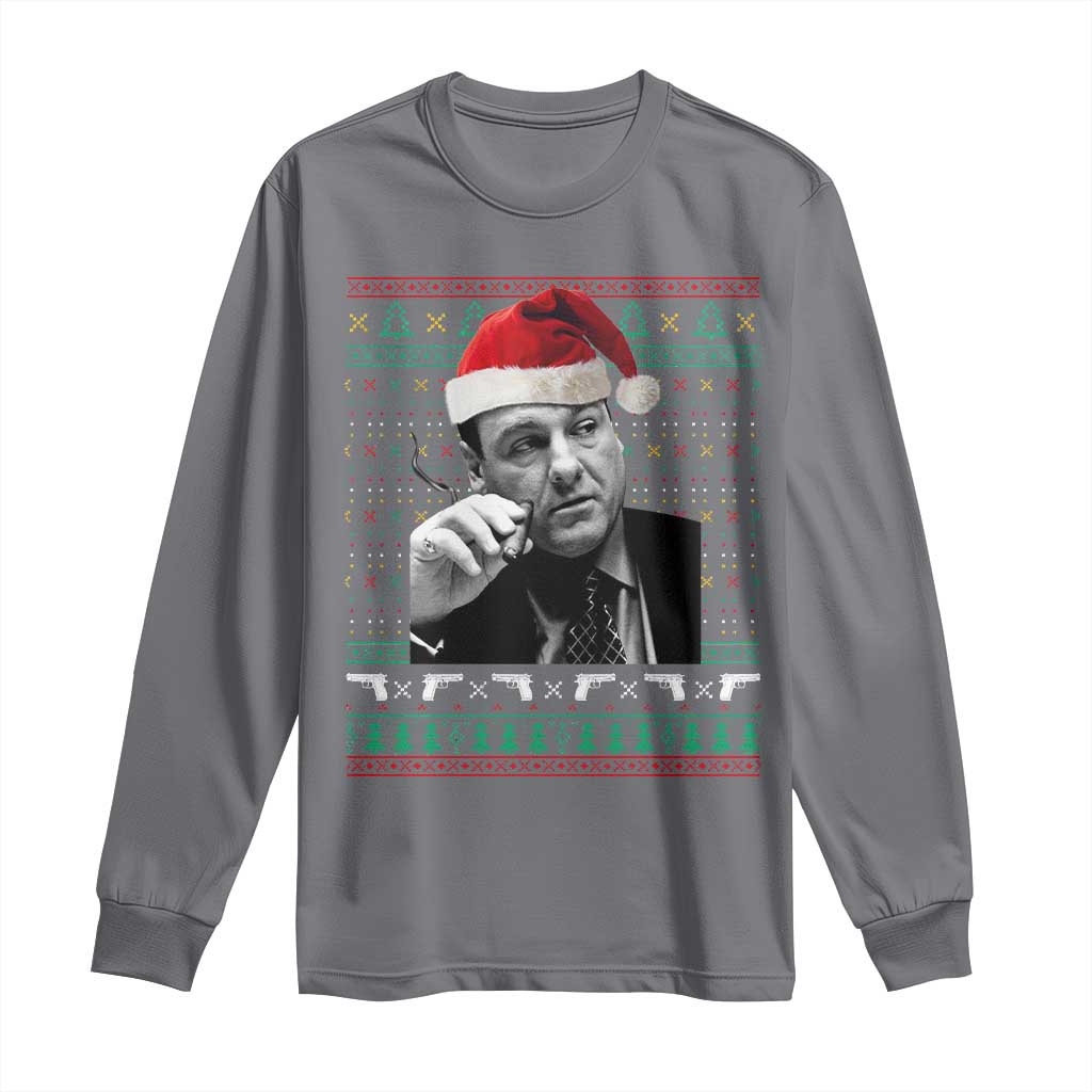 Funny Ugly Christmas Long Sleeve Shirt Funny Mafia Gangster Santa Sopranos Smoking TS10 Charcoal Print Your Wear