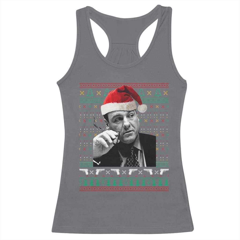 Funny Ugly Christmas Racerback Tank Top Funny Mafia Gangster Santa Sopranos Smoking TS10 Charcoal Print Your Wear